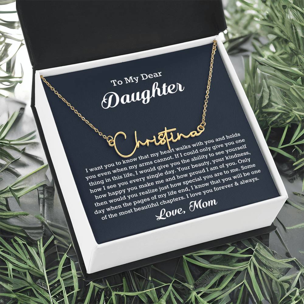To My Dear Daughter Signature Style Name Necklace, Gift From Mom, Daughter Mother Jewelry, Birthday Christmas Gift