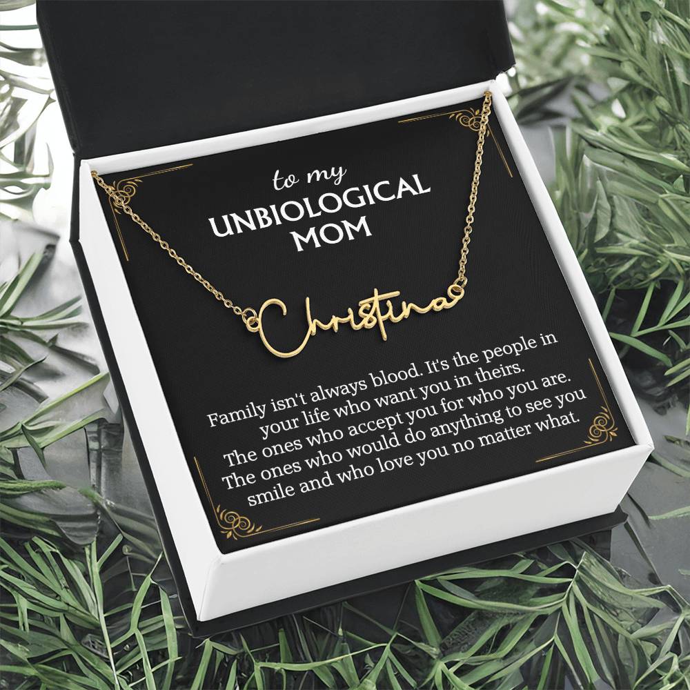 To My Unbiological Mom Signature Style Name Necklace for Bonus Mom Mother in Law Gifts Mothers Day Gifts Christmas
