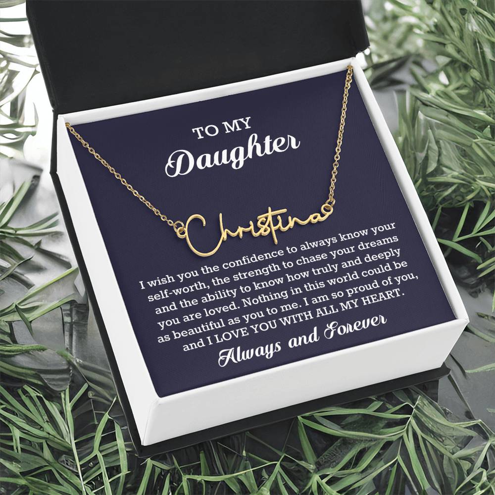 To My Daughter Signature Style Name Necklace Birthday Christmas Jewelry Gift