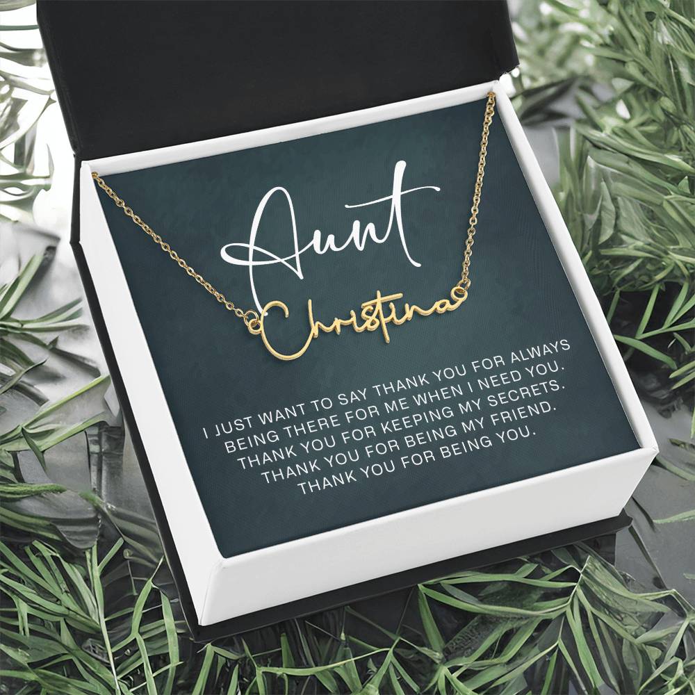 Jewelry Gifts for Aunt from Niece Nephew, Signature Style Name Necklace on Sentimental Quote Card
