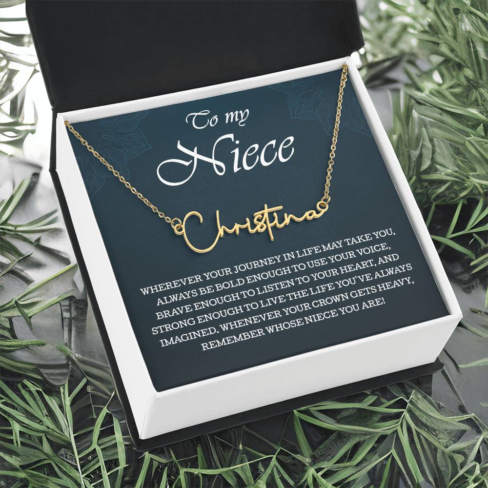 To My Niece Signature Style Name Necklace , Perfect Birthday or Graduation Gift with Blessing Card and Gift Box Packaging