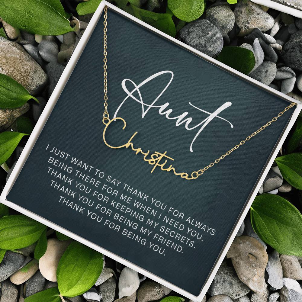 Jewelry Gifts for Aunt from Niece Nephew, Signature Style Name Necklace on Sentimental Quote Card
