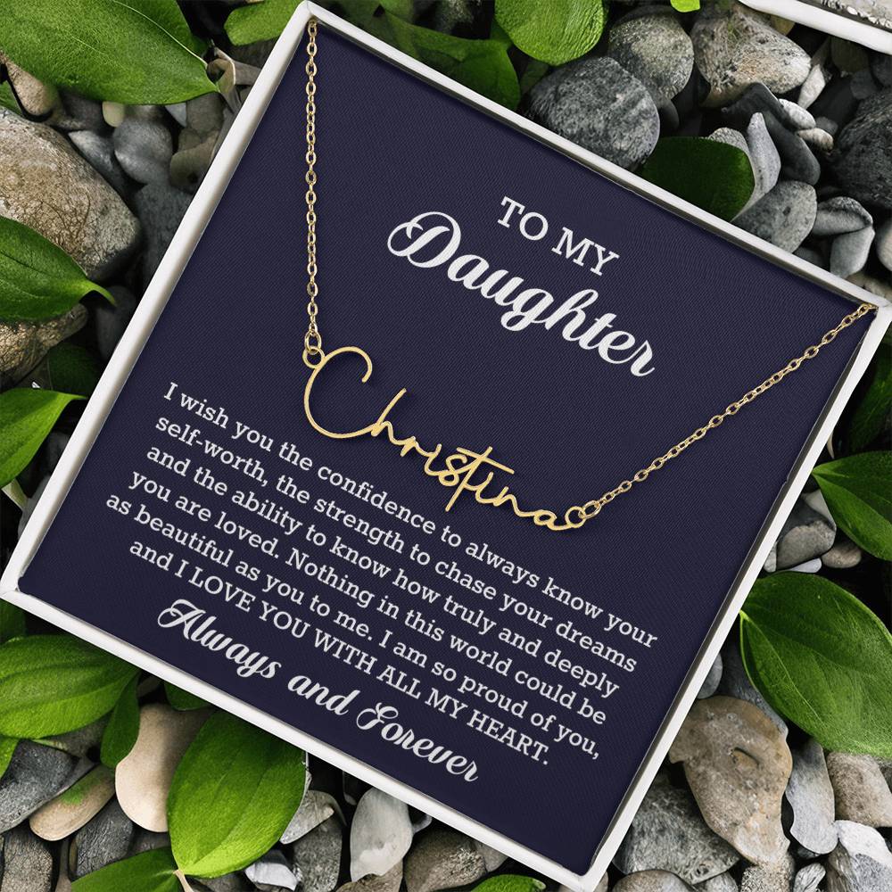 To My Daughter Signature Style Name Necklace Birthday Christmas Jewelry Gift