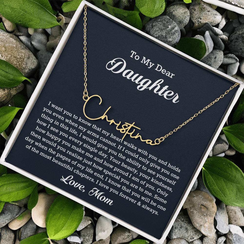 To My Dear Daughter Signature Style Name Necklace, Gift From Mom, Daughter Mother Jewelry, Birthday Christmas Gift