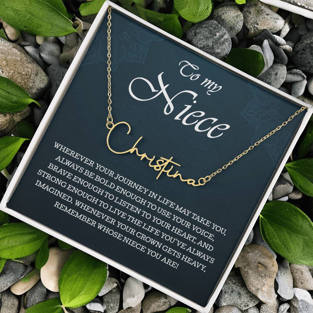 To My Niece Signature Style Name Necklace , Perfect Birthday or Graduation Gift with Blessing Card and Gift Box Packaging