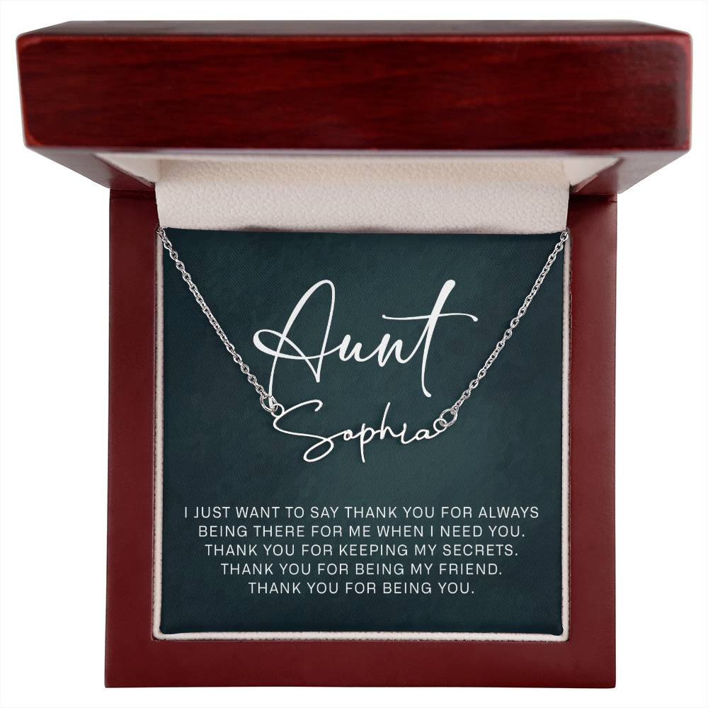 Jewelry Gifts for Aunt from Niece Nephew, Signature Style Name Necklace on Sentimental Quote Card