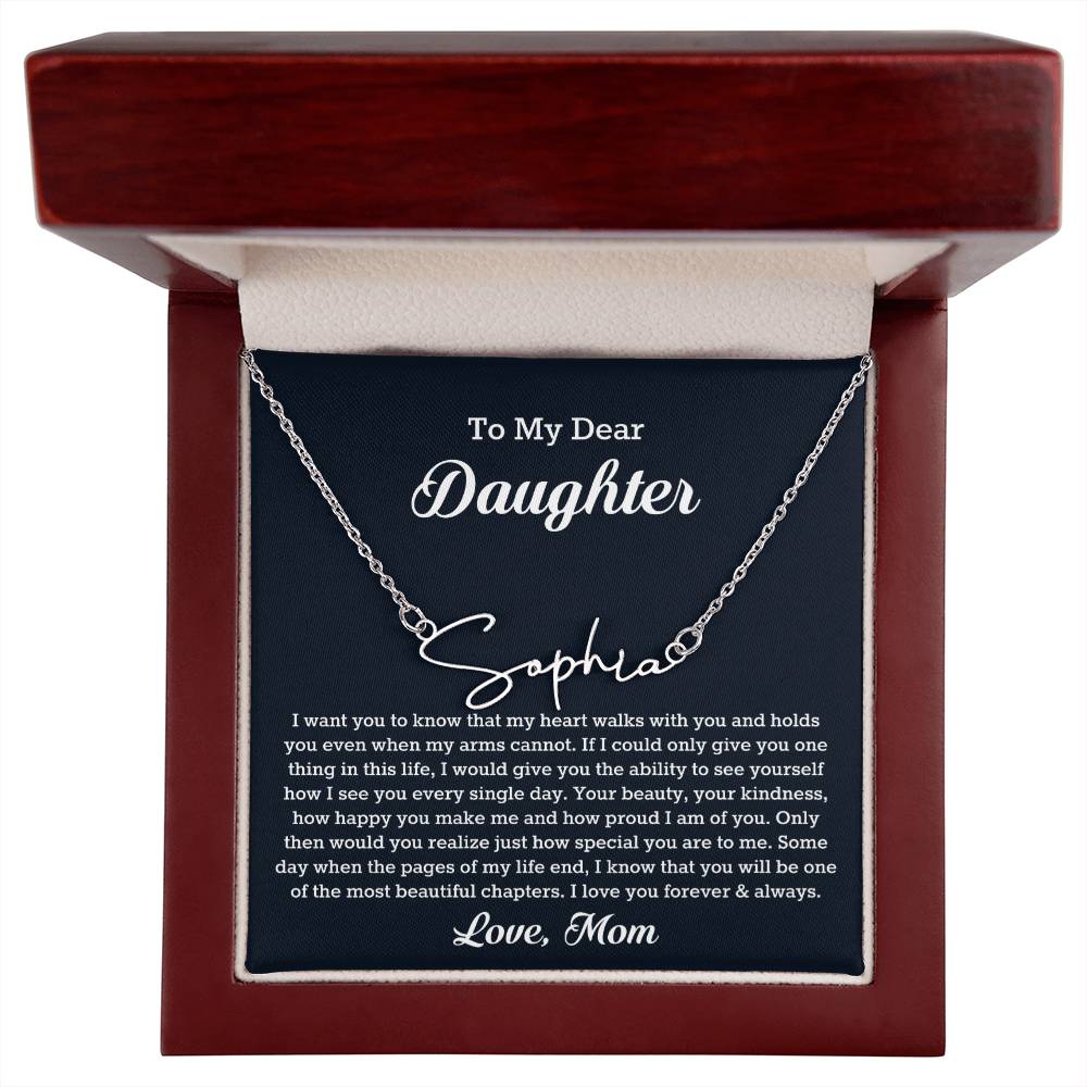 To My Dear Daughter Signature Style Name Necklace, Gift From Mom, Daughter Mother Jewelry, Birthday Christmas Gift