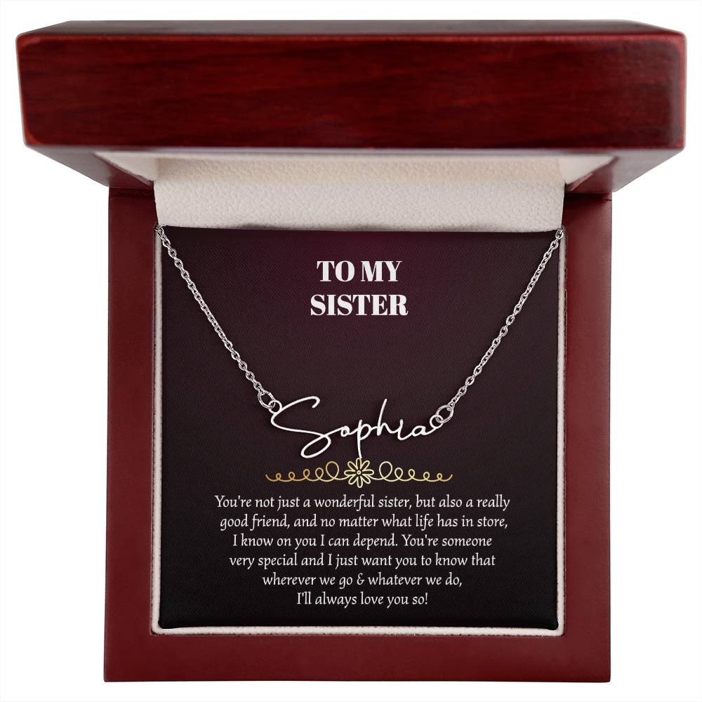 To My Sister Signature Style Name Necklace