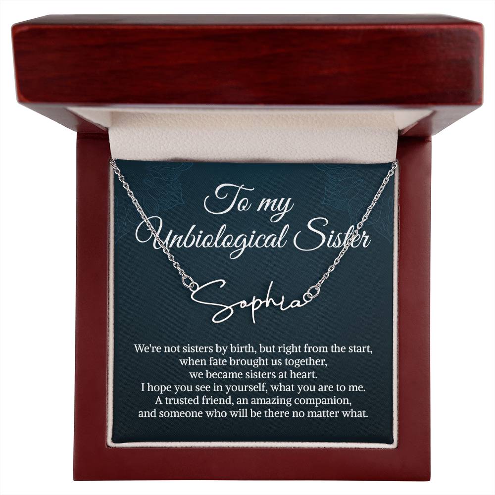 Unbiological Sister Signature Style Name Necklace Bonus Sister Necklace Sister in Law Necklace Name Necklace for Sister Birthday Gift from Sister Christmas Gifts