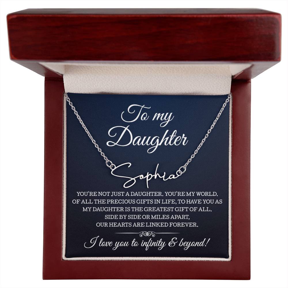 To My Daughter Necklace, Signature Style Name Necklace Gift for Daughter from Mom Dad, Birthday Christmas Gift
