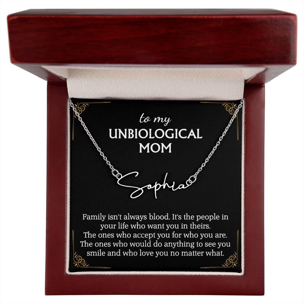 To My Unbiological Mom Signature Style Name Necklace for Bonus Mom Mother in Law Gifts Mothers Day Gifts Christmas