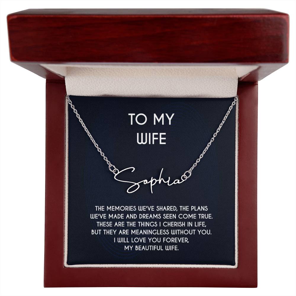 The Signature Style Name Necklace To My Gorgeous Wife With A Personalized Message Card, Gift From Husband, Gift For Wife, Wife Necklace