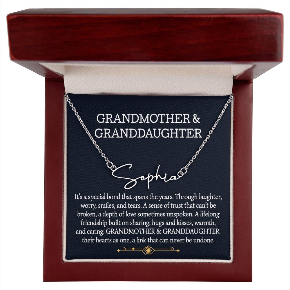Grandmother And Granddaughter Signature Style Name Necklace, Birthday Gift, Christmas Gift