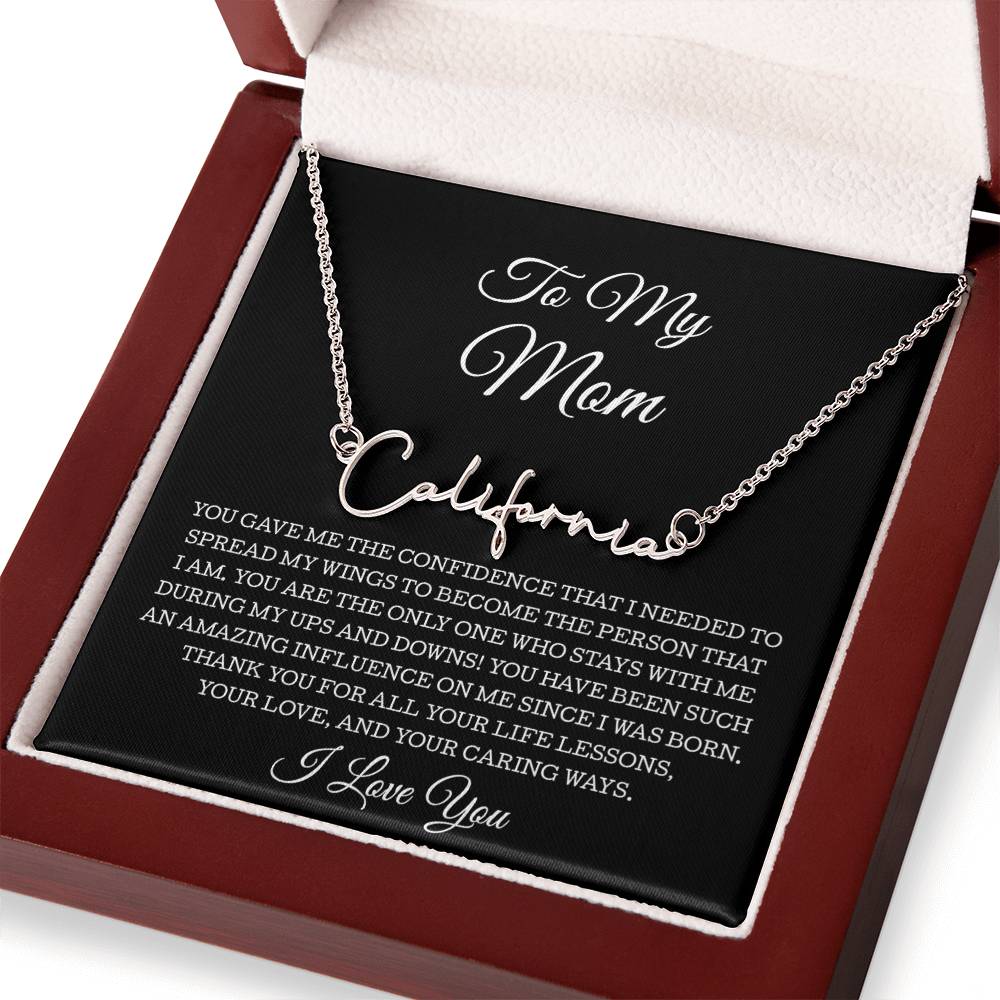 To My Mom Signature Style Name Necklace, To Mom Message Card Necklace, Mom Gift, Mom Mother's Day Gifts, Mom Birthday Jewelry, Mom Gift From Son