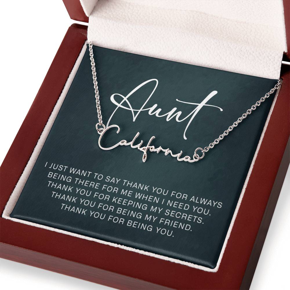 Jewelry Gifts for Aunt from Niece Nephew, Signature Style Name Necklace on Sentimental Quote Card