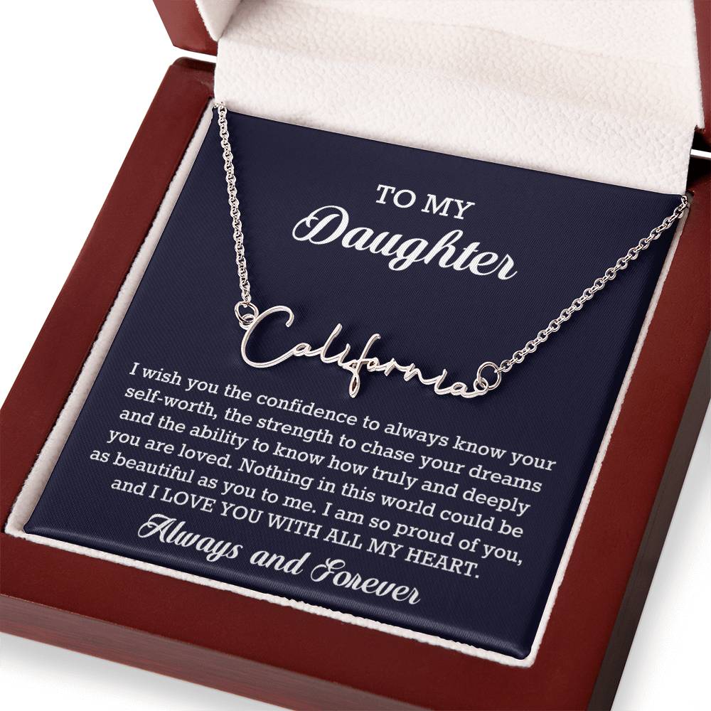 To My Daughter Signature Style Name Necklace Birthday Christmas Jewelry Gift