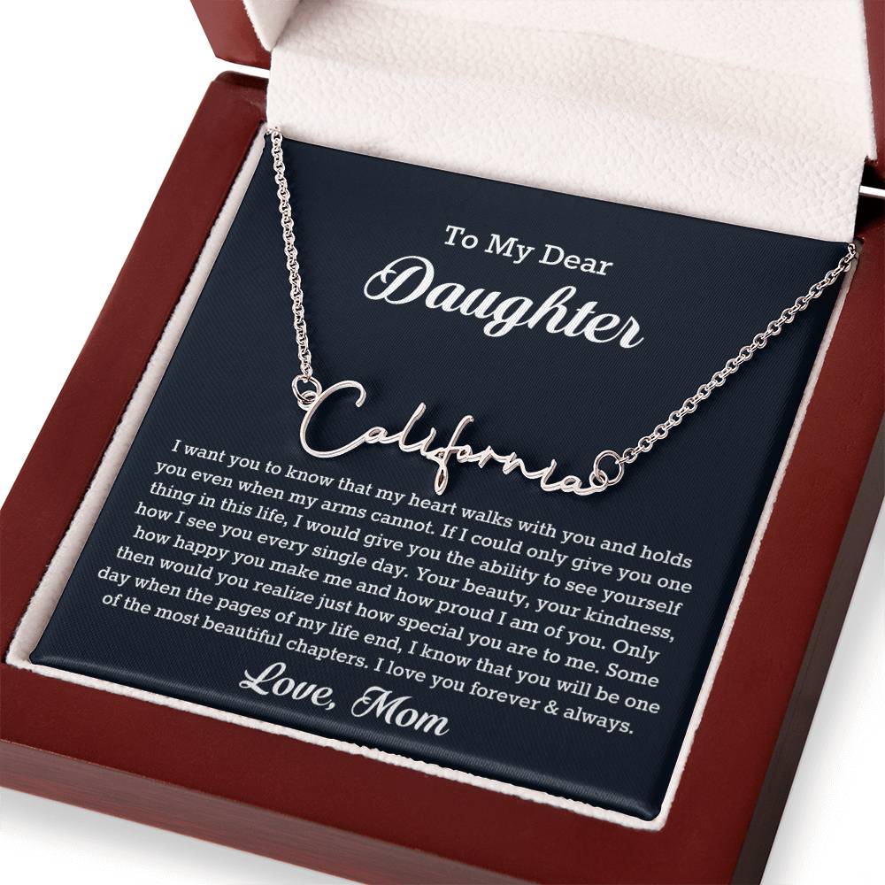 To My Dear Daughter Signature Style Name Necklace, Gift From Mom, Daughter Mother Jewelry, Birthday Christmas Gift