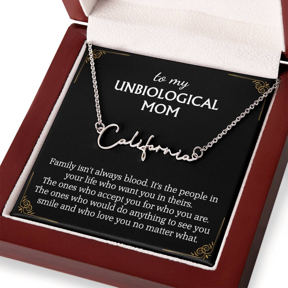 To My Unbiological Mom Signature Style Name Necklace for Bonus Mom Mother in Law Gifts Mothers Day Gifts Christmas