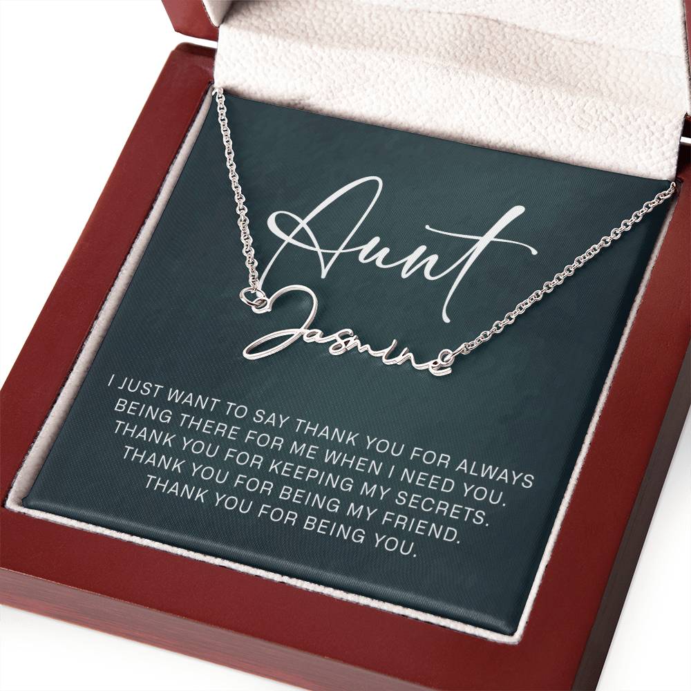 Jewelry Gifts for Aunt from Niece Nephew, Signature Style Name Necklace on Sentimental Quote Card