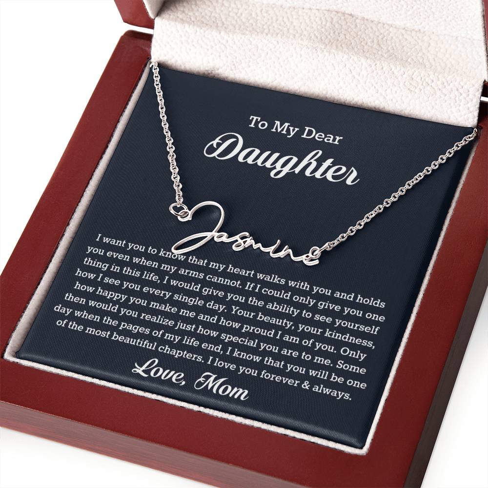 To My Dear Daughter Signature Style Name Necklace, Gift From Mom, Daughter Mother Jewelry, Birthday Christmas Gift