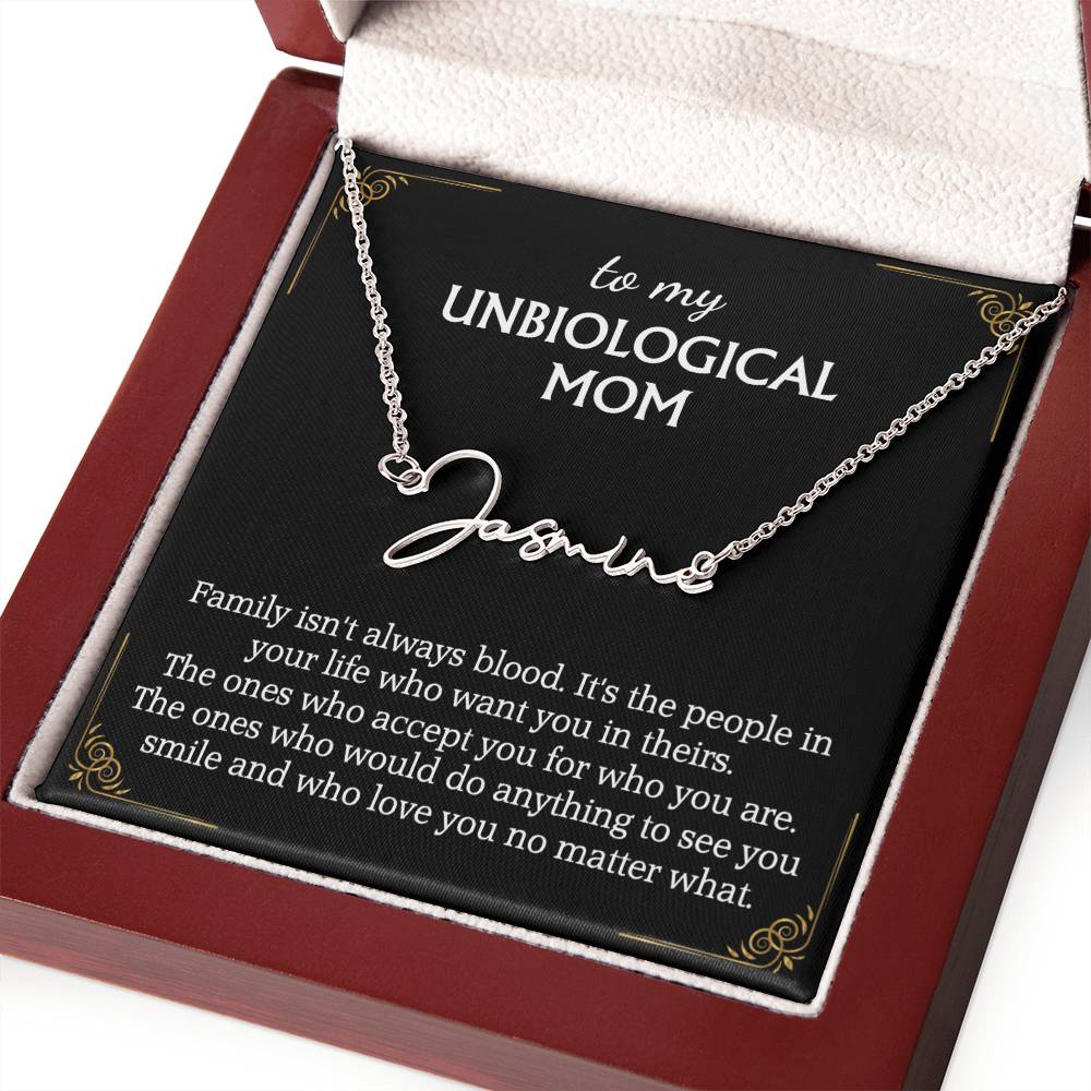 To My Unbiological Mom Signature Style Name Necklace for Bonus Mom Mother in Law Gifts Mothers Day Gifts Christmas