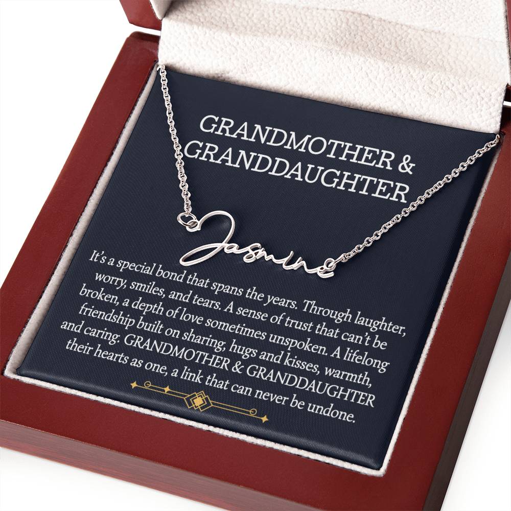 Grandmother And Granddaughter Signature Style Name Necklace, Birthday Gift, Christmas Gift