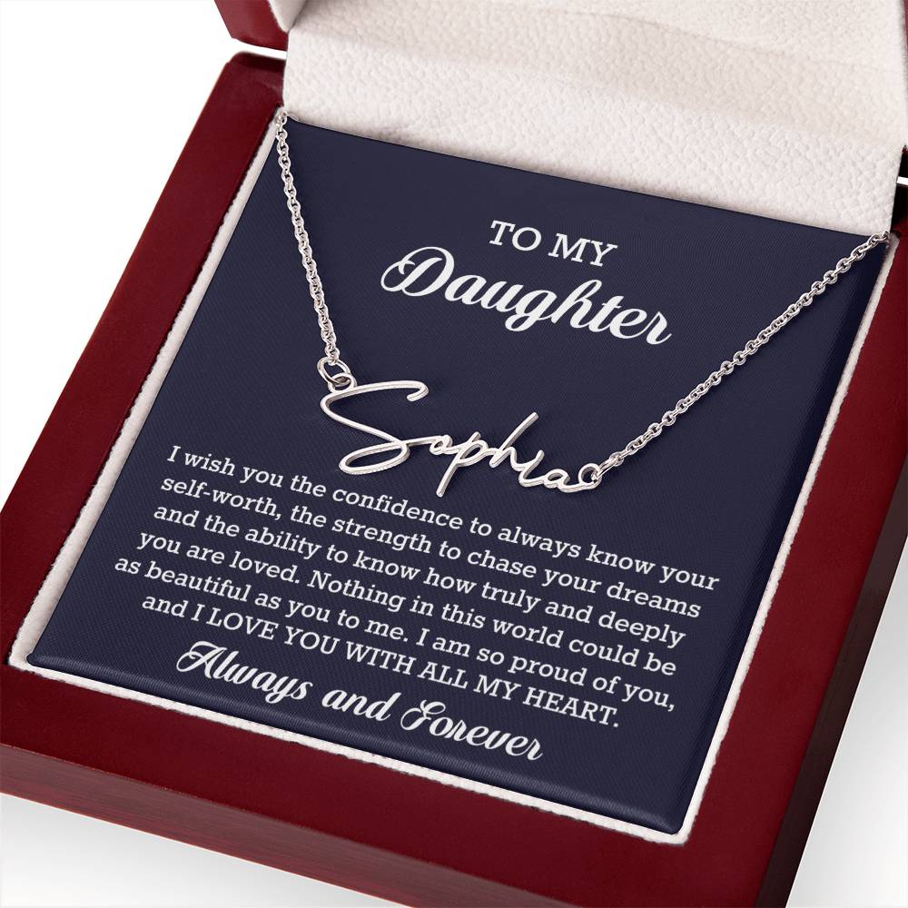 To My Daughter Signature Style Name Necklace Birthday Christmas Jewelry Gift
