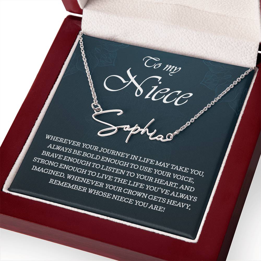 To My Niece Signature Style Name Necklace , Perfect Birthday or Graduation Gift with Blessing Card and Gift Box Packaging