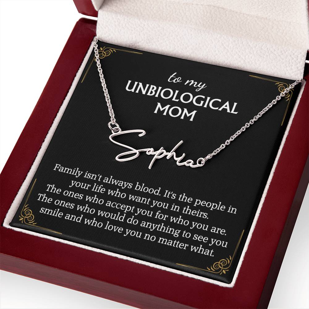 To My Unbiological Mom Signature Style Name Necklace for Bonus Mom Mother in Law Gifts Mothers Day Gifts Christmas