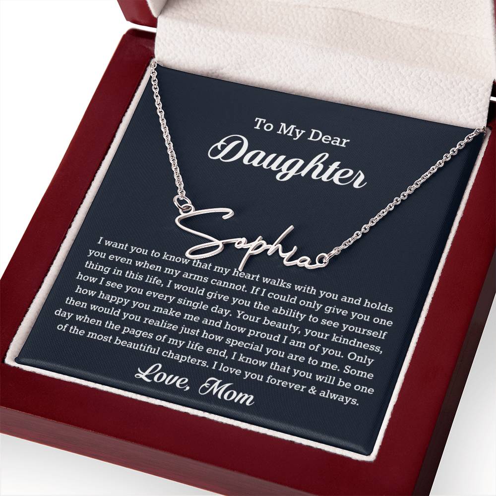 To My Dear Daughter Signature Style Name Necklace, Gift From Mom, Daughter Mother Jewelry, Birthday Christmas Gift