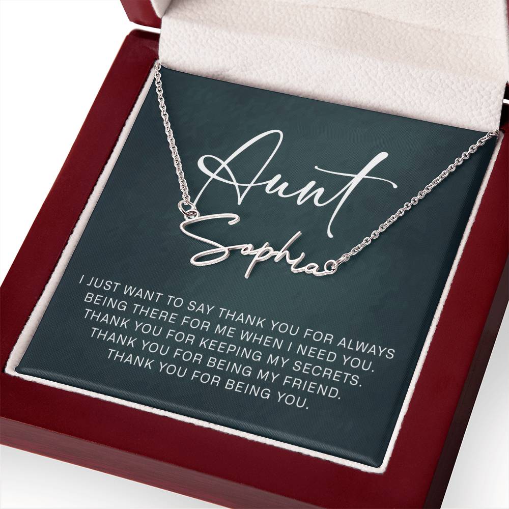Jewelry Gifts for Aunt from Niece Nephew, Signature Style Name Necklace on Sentimental Quote Card