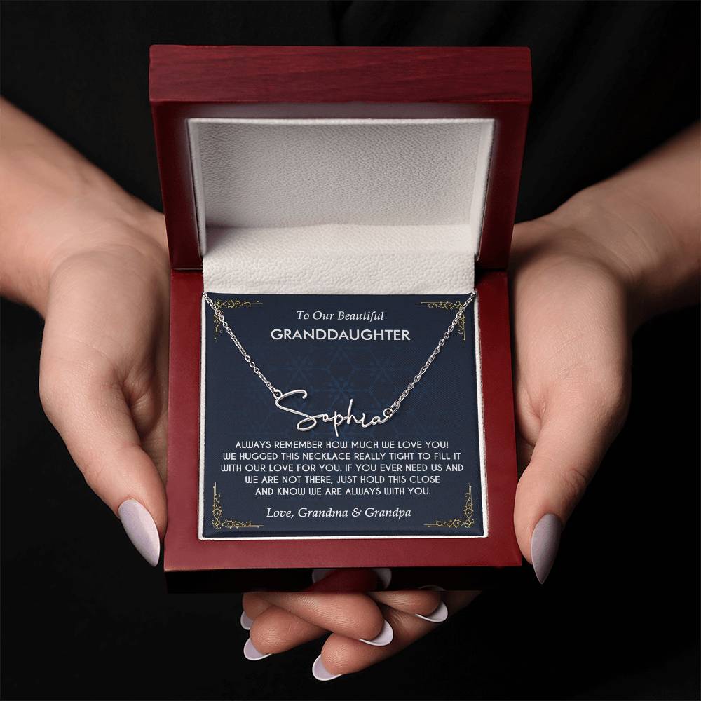 Granddaughter Necklace Gift from Grandma Grandpa, Birthday Graduation Christmas Gift to Granddaughter, Signature Style Name Necklace