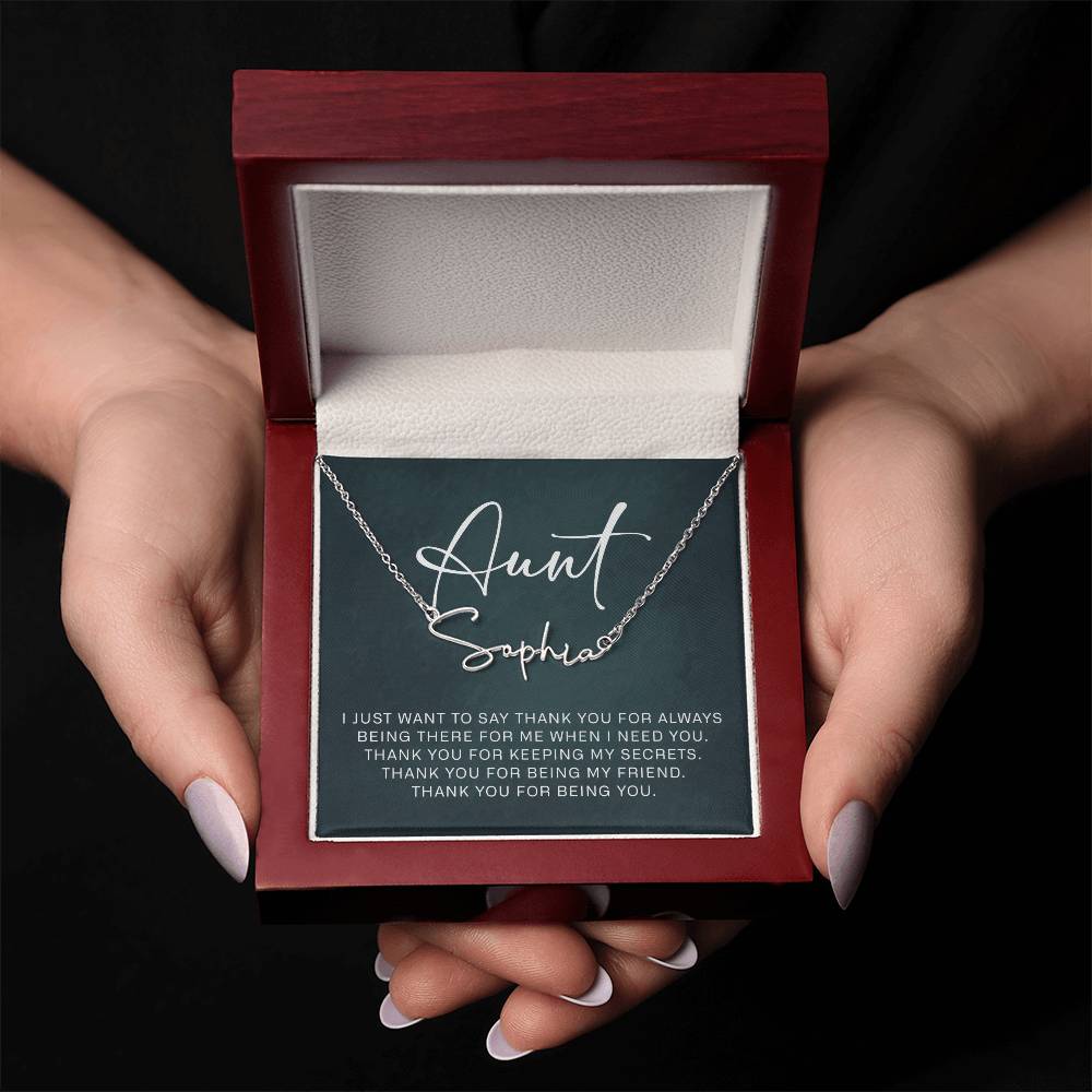 Jewelry Gifts for Aunt from Niece Nephew, Signature Style Name Necklace on Sentimental Quote Card