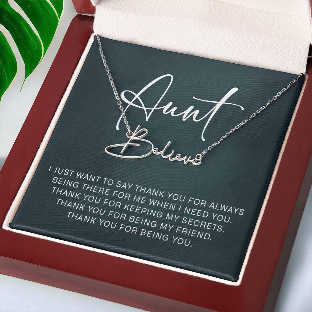 Jewelry Gifts for Aunt from Niece Nephew, Signature Style Name Necklace on Sentimental Quote Card