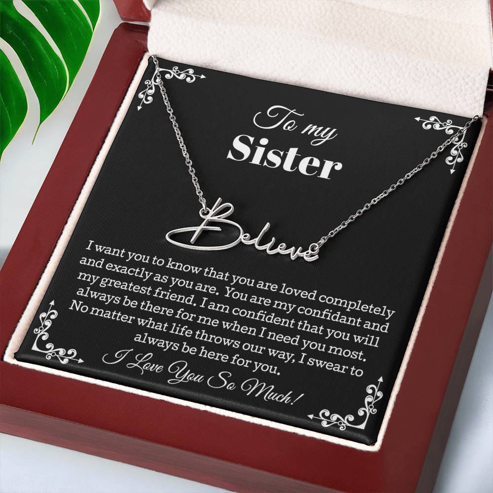 Signature Style Name Necklace, Sister Gifts from Sister, To My Sister Necklace From Sister, Jewelry Gifts For Sister with Message Card