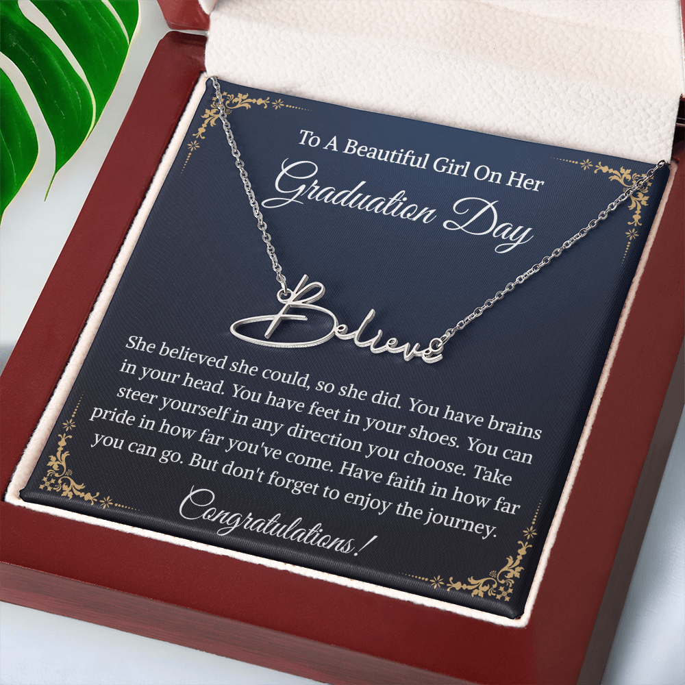 Signature Style Name Necklace, Inspirational Graduation Gift, High School Graduate Gifts for Best Friend or Daughter
