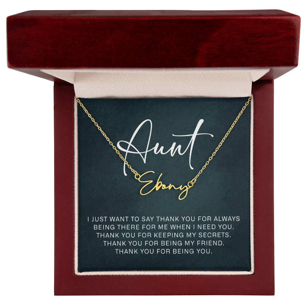 Jewelry Gifts for Aunt from Niece Nephew, Signature Style Name Necklace on Sentimental Quote Card