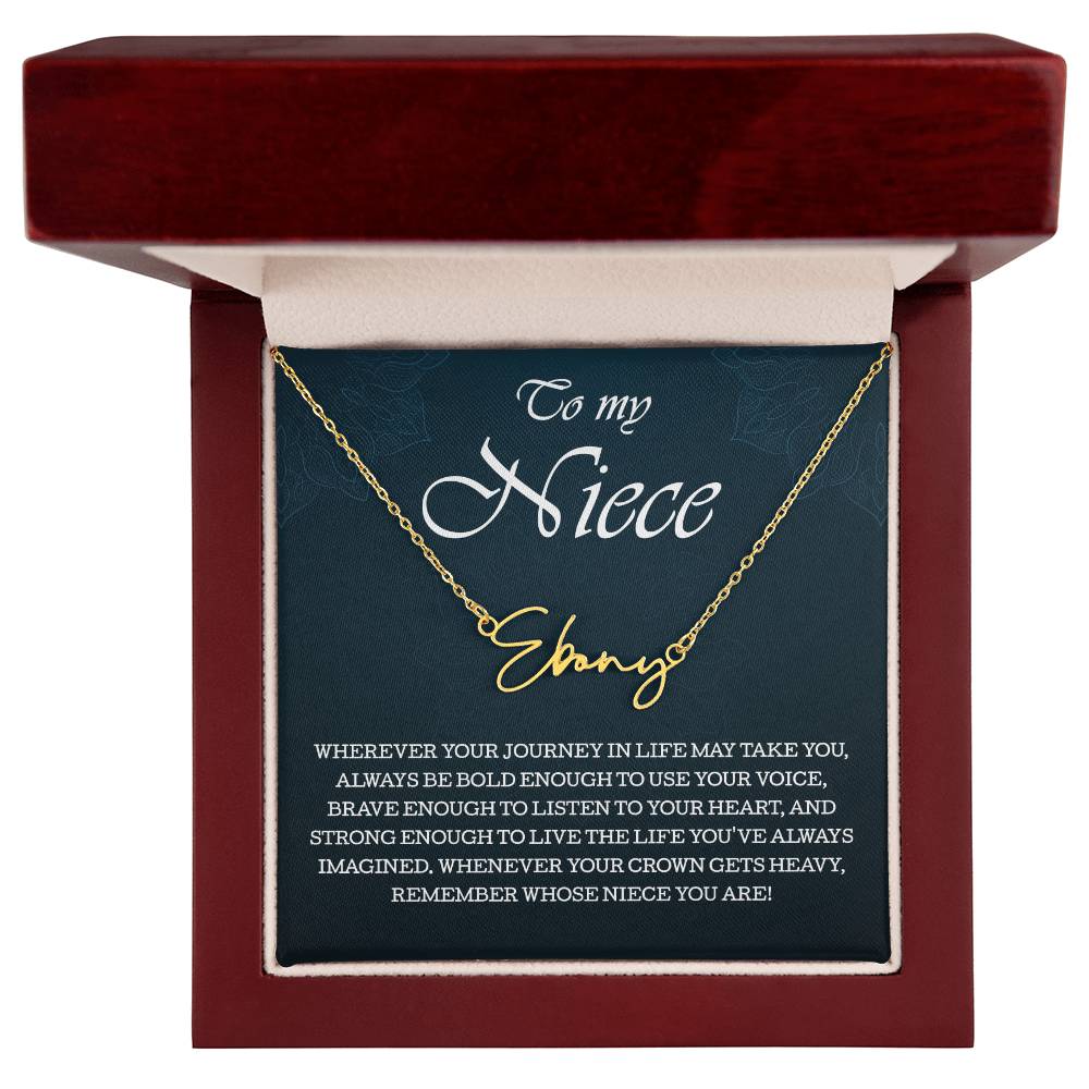 To My Niece Signature Style Name Necklace , Perfect Birthday or Graduation Gift with Blessing Card and Gift Box Packaging