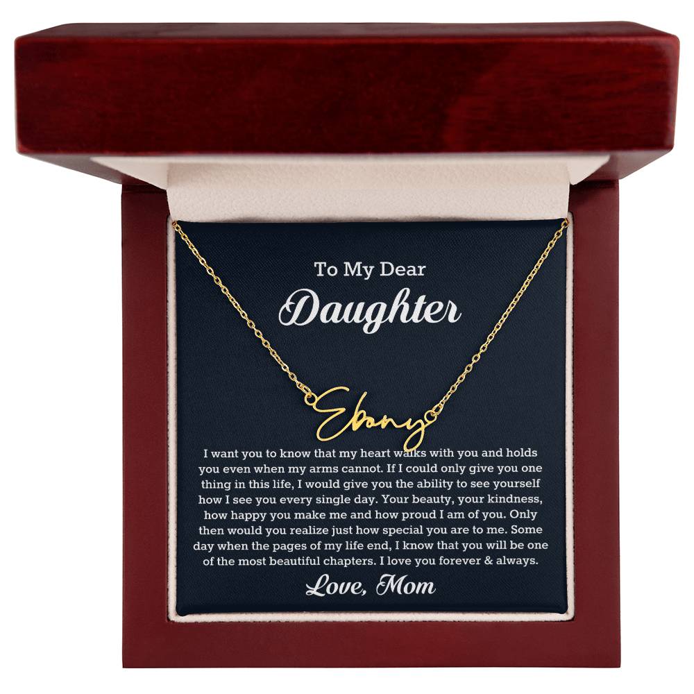 To My Dear Daughter Signature Style Name Necklace, Gift From Mom, Daughter Mother Jewelry, Birthday Christmas Gift