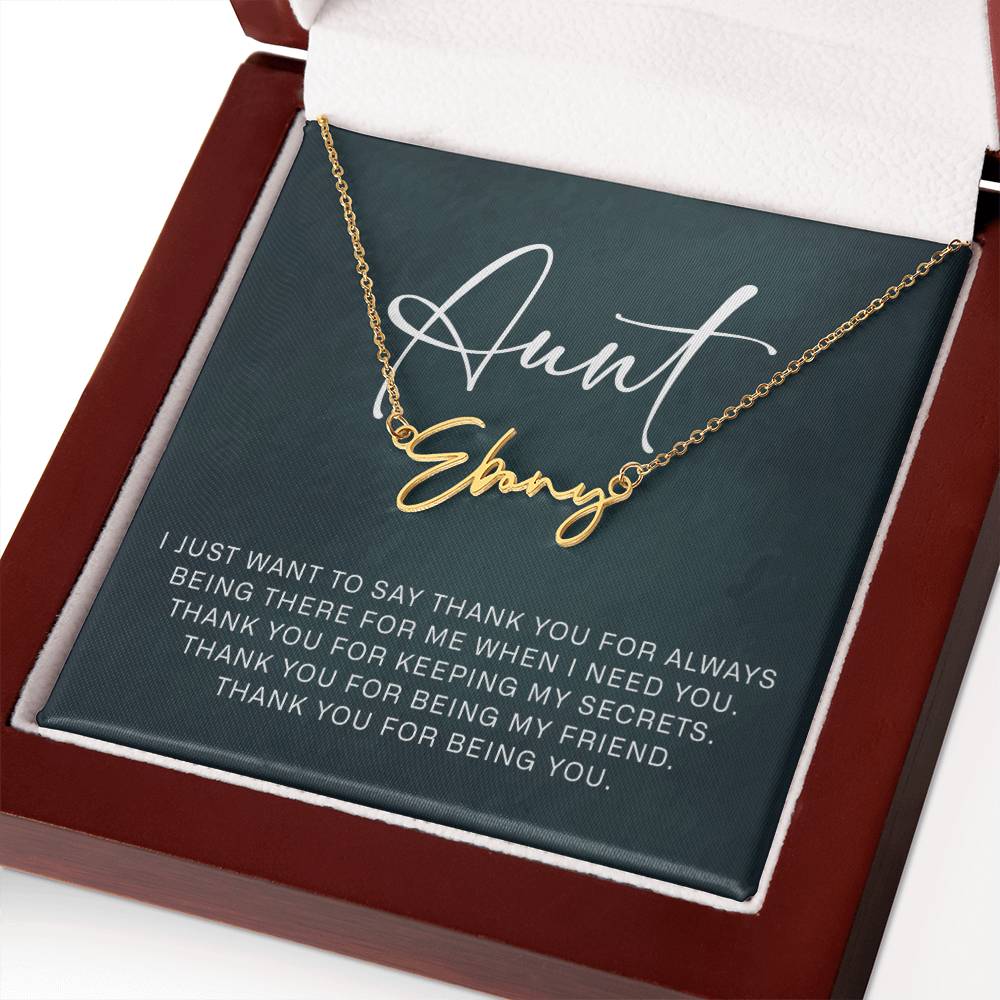 Jewelry Gifts for Aunt from Niece Nephew, Signature Style Name Necklace on Sentimental Quote Card