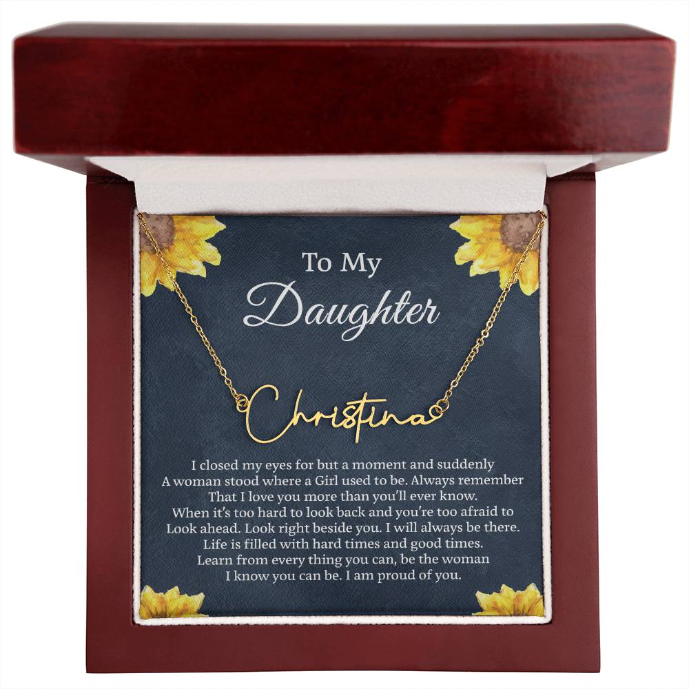 To My Daughter Signature Style Name Necklace, Personalized Gift for Daughter, Daughter Birthday Gift Message Card Jewelry, Handmade Necklace - Personalized Gift