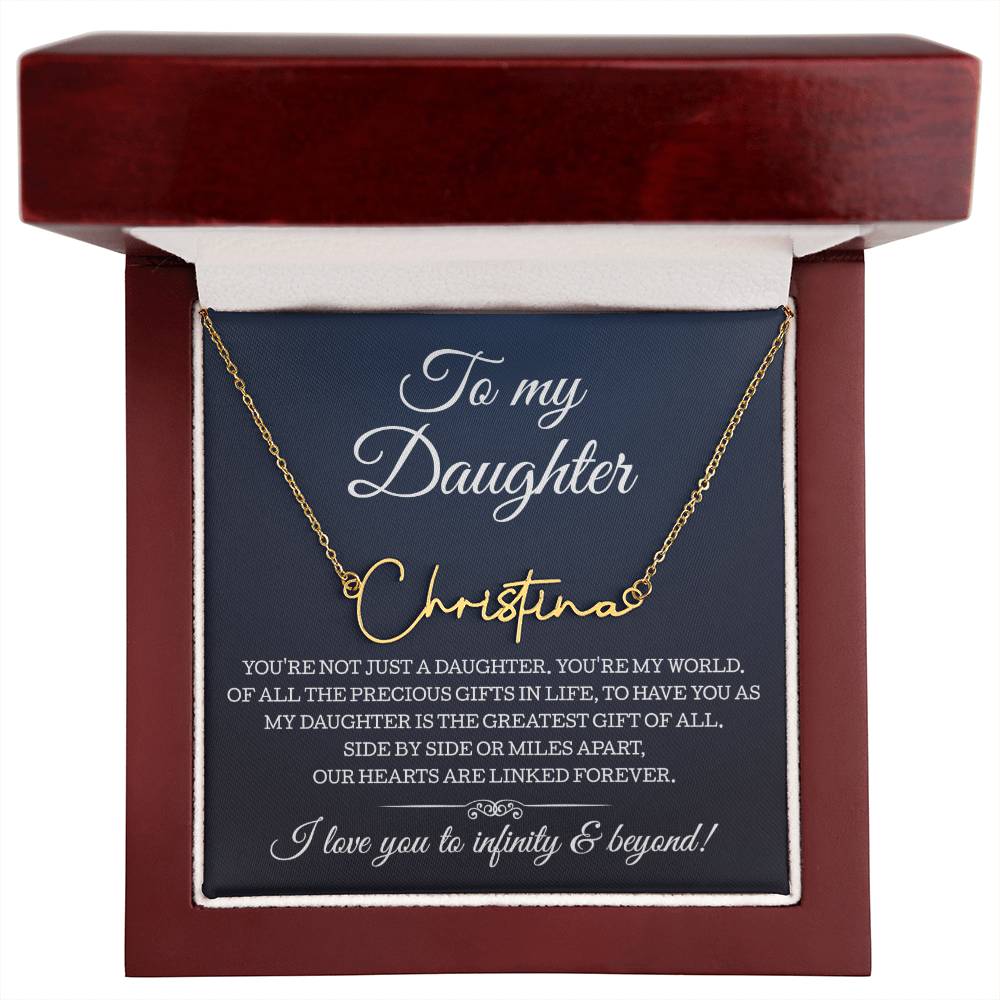 To My Daughter Necklace, Signature Style Name Necklace Gift for Daughter from Mom Dad, Birthday Christmas Gift