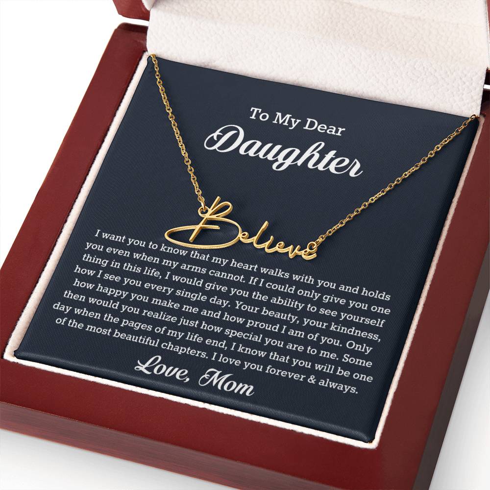 To My Dear Daughter Signature Style Name Necklace, Gift From Mom, Daughter Mother Jewelry, Birthday Christmas Gift