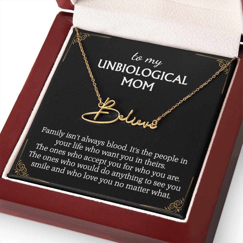 To My Unbiological Mom Signature Style Name Necklace for Bonus Mom Mother in Law Gifts Mothers Day Gifts Christmas