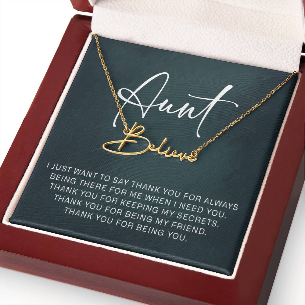 Jewelry Gifts for Aunt from Niece Nephew, Signature Style Name Necklace on Sentimental Quote Card