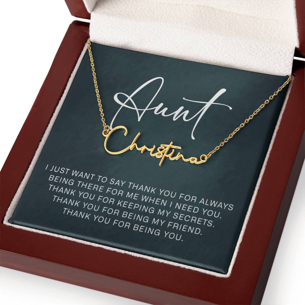 Jewelry Gifts for Aunt from Niece Nephew, Signature Style Name Necklace on Sentimental Quote Card