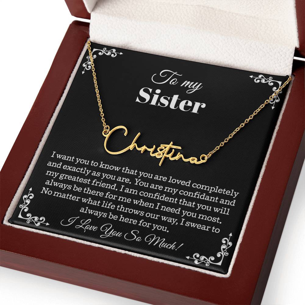 Sister Signature Style Name Necklace, Sister Gifts from Sister, To My Sister Necklace From Sister, Jewelry Gifts For Sister with Message Card