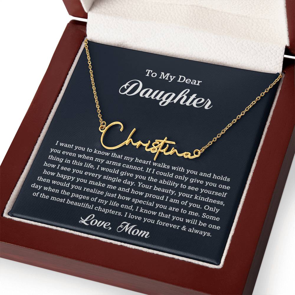 To My Dear Daughter Signature Style Name Necklace, Gift From Mom, Daughter Mother Jewelry, Birthday Christmas Gift
