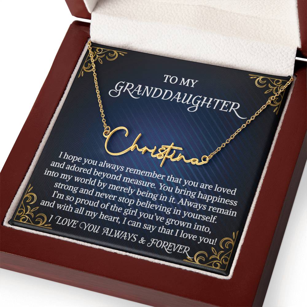 Granddaughter Necklace Gift From Grandma Grandmother Grandpa Grandfather To My Granddaughter Graduation Birthday Signature Style Name Necklace