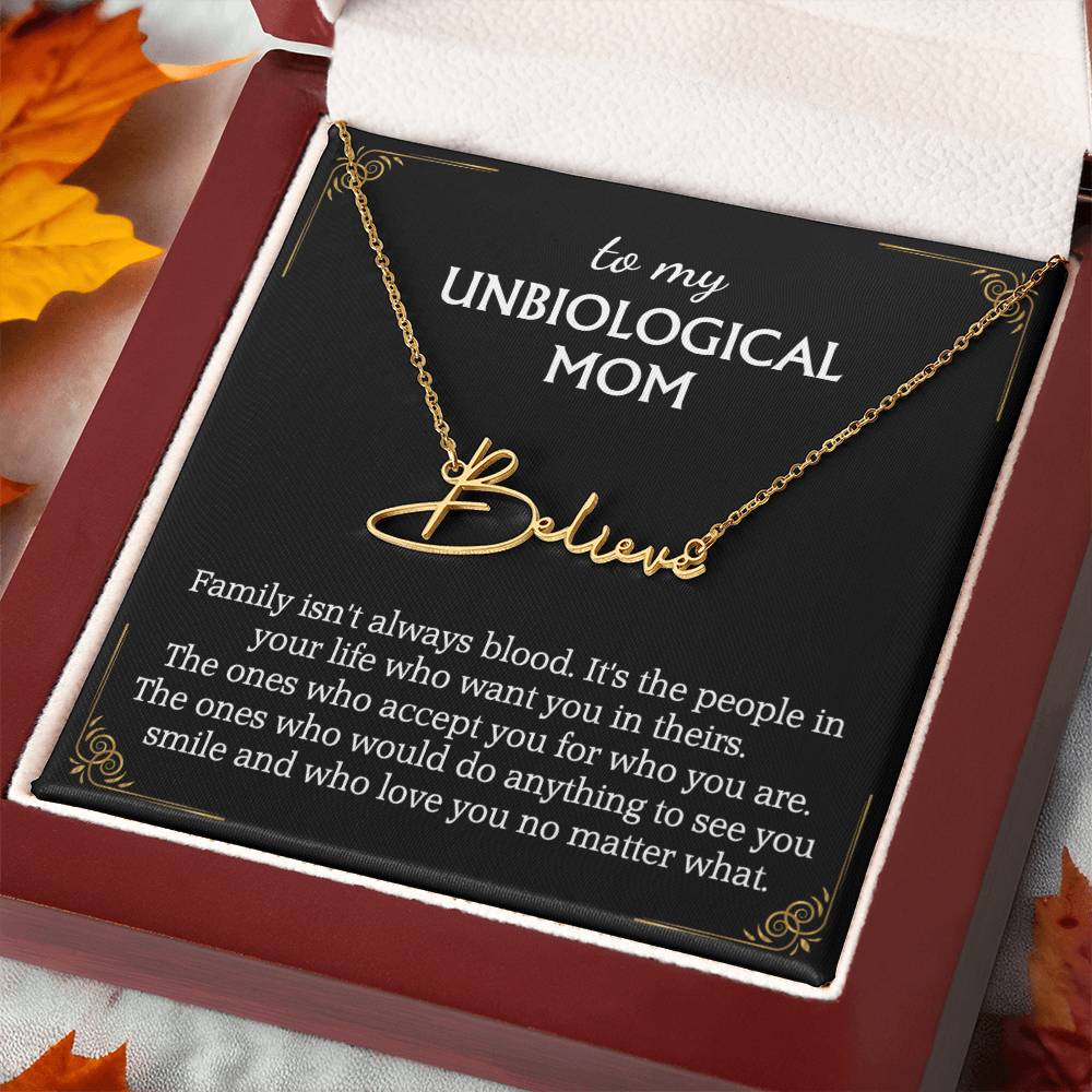 To My Unbiological Mom Signature Style Name Necklace for Bonus Mom Mother in Law Gifts Mothers Day Gifts Christmas